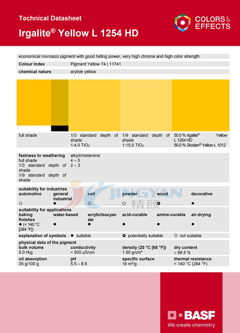 巴斯夫L1254HD單偶氮顏料黃TDS技術(shù)數(shù)據(jù)報告